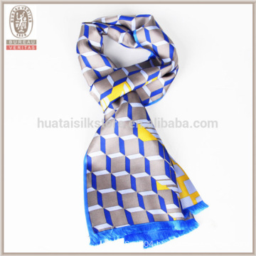Geometric Plaid double layer twill silk men scarf